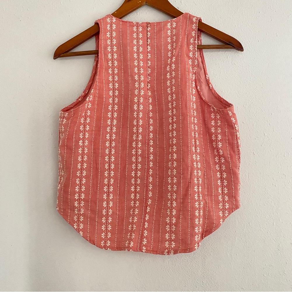 Anthropologie PEPALOVES Pink White Embroidered Sleeveless Top Crop Hi Lo S - Picture 2 of 4